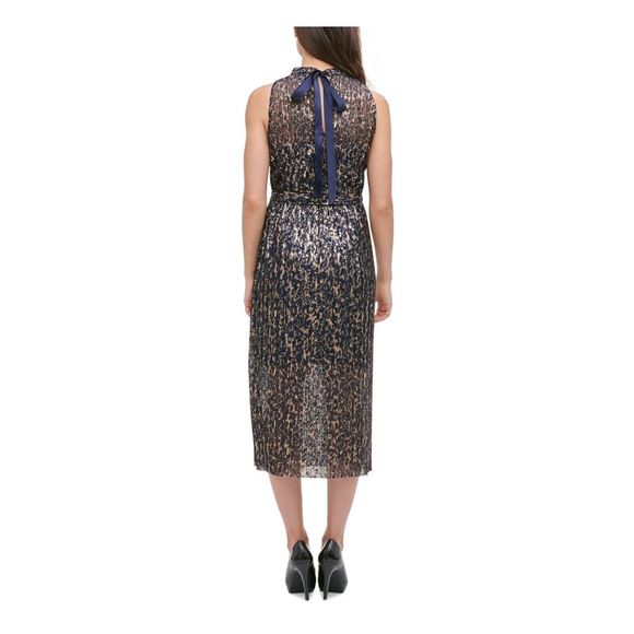 KENSIE Womens Navy Floral Sleeveless Halter Midi Sheath Dress 12 - Picture 2 of 4